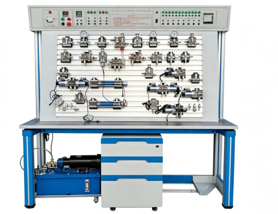 Transparent Hydraulic Training Device with Modular Components and Scalable Experimentation for PLC Control