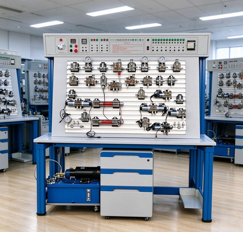 Comprehensive Hydraulic and Pneumatic PLC Control Integrated Training Device, Industrial-Grade Mechatronics Training Equipment with Safety Protection for Automation Lab Teaching