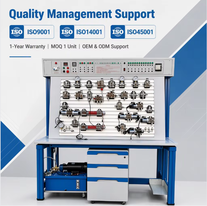 Comprehensive Hydraulic and Pneumatic PLC Control Integrated Training Device, Industrial-Grade Mechatronics Training Equipment with Safety Protection for Automation Lab Teaching