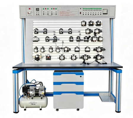 Electrical Training Equipment with Mitsubishi FX1S-20MR PLC and Aluminum-Alloy T-Slot Panel for Multi-Control Modes Pneumatic PLC Training Workbench